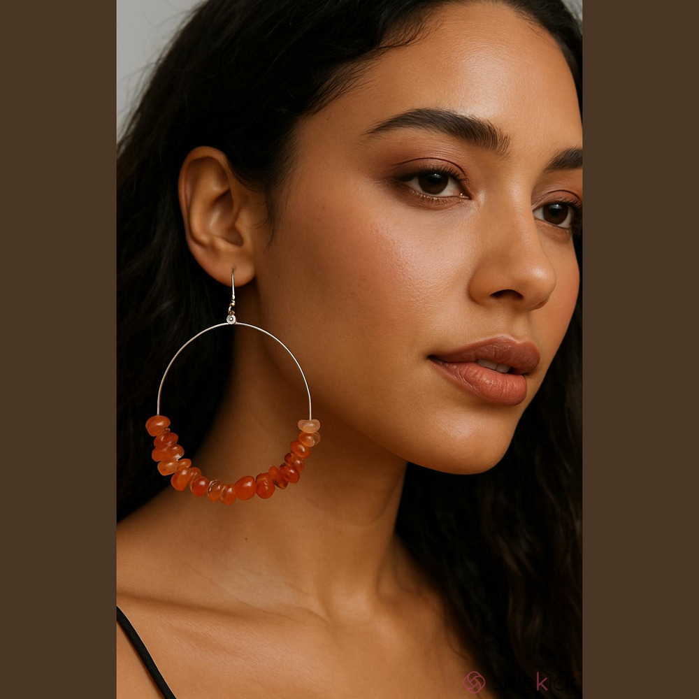 Red agate stone chip earrings